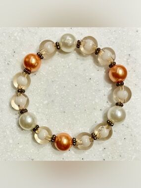 Vintage Pearl and Amber Beaded Stretch Bracelet